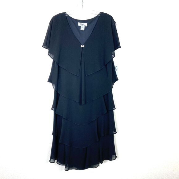 Patra Dress Size 10 Black Layered Chiffon Tiered Dress Minimalist Party Formal - Picture 1 of 8